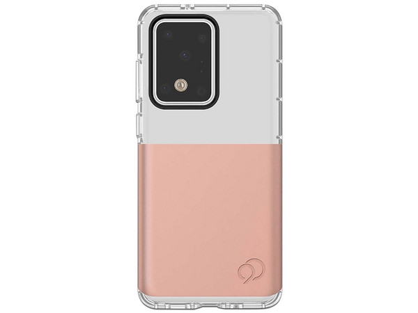 Funda Nimbus9 Ghost 2 para Samsung Galaxy S20 Ultra con soporte magnético integrado. Color Transparente con Rosa/Azul.
