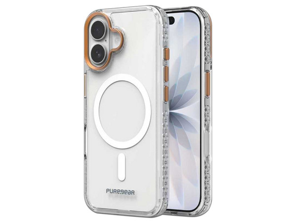 Funda PureGear Slimshell Plus Mag para iPhone 17 compatible con MagSafe. Color Transparente con Naranja.
