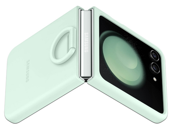 Funda Samsung de silicona para Galaxy Flip 5 con anillo. Color Menta.
