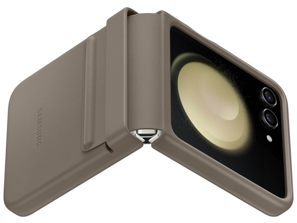 Funda Samsung para Galaxy Flip 5 de cuero auténtico. Color Gris.
