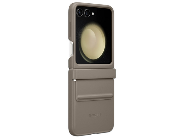 Funda Samsung para Galaxy Flip 5 de cuero auténtico. Color Gris.