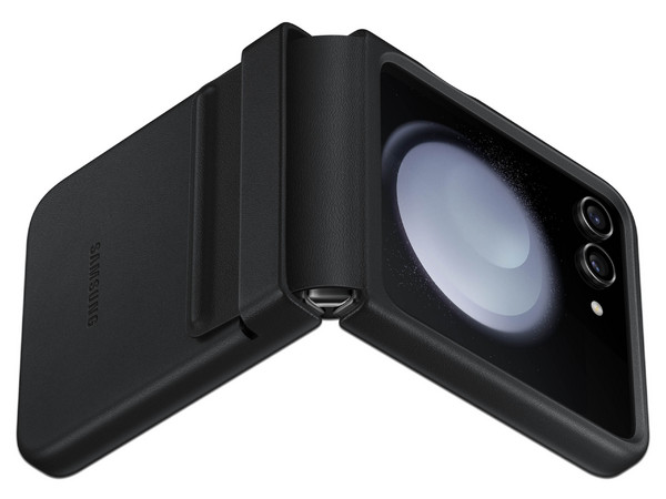 Funda Samsung para Galaxy Flip 5 de cuero auténtico. Color Negro.