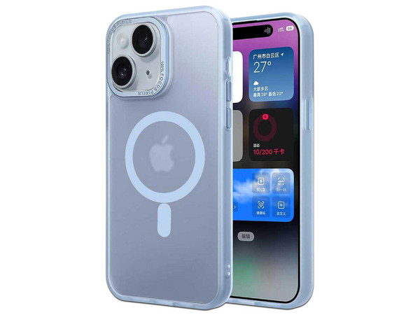 Funda Tekku Matte para iPhone 15 compatible con MagSafe. Color Azul Transparente.