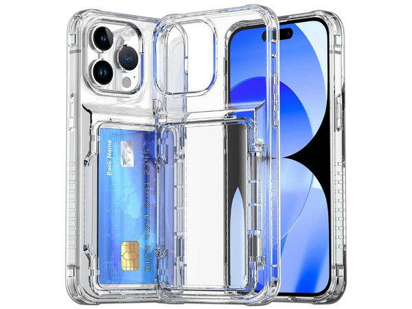 Funda Tekku TPU para iPhone 15 Pro con tarjetero. Color Transparente.