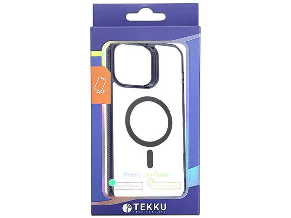 Funda Tekku GStyle para iPhone 15 Plus compatible con MagSafe. Color Transparente con Negro.
