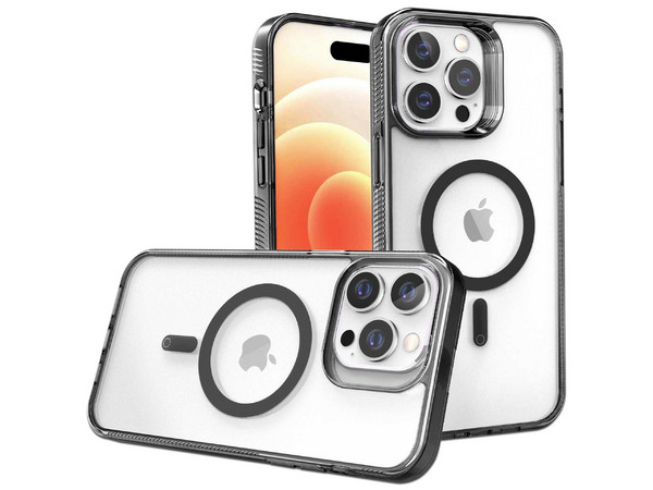 Funda Tekku GStyle para iPhone 15 Plus compatible con MagSafe. Color Transparente con Negro.
