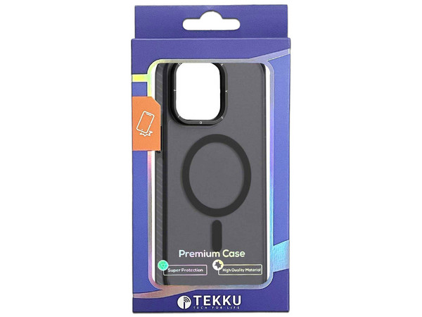 Funda Tekku Matte Color para iPhone 15 Plus compatible con MagSafe. Color Transparente con Negro.
