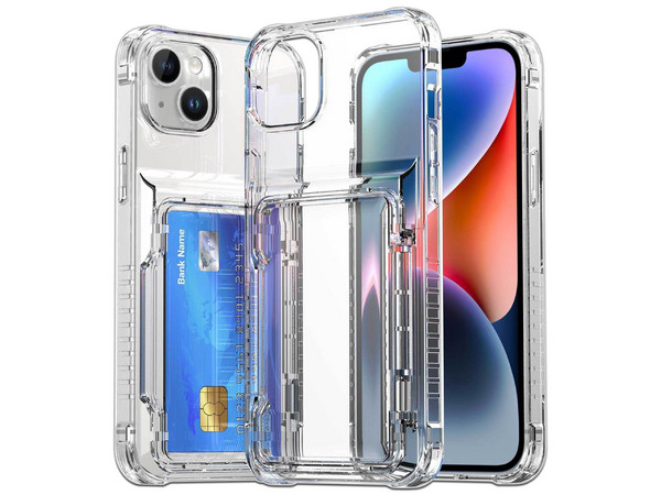 Funda Tekku con tarjetero para iPhone 15 Plus. Color Transparente.