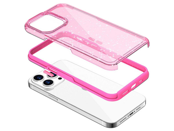 Funda Tekku rígida para iPhone 15 Pro Max. Color Rosa Glitter.