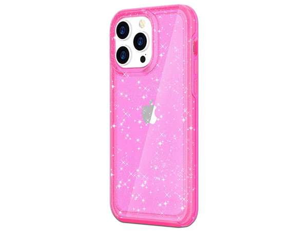Funda Tekku rígida para iPhone 15 Pro Max. Color Rosa Glitter.