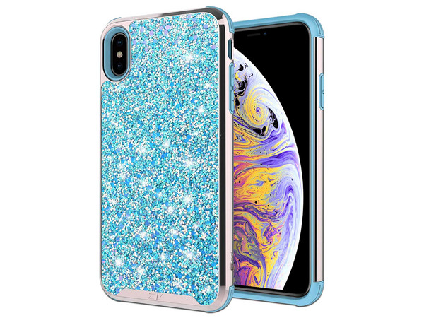 Funda Zizo Diamond para iPhone XS con glitter. Color Azul.