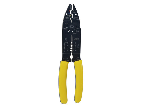 Pinza Cortacables y Pelacables 10 a 22 AWG con Plegador de Conectores, Color Negro.