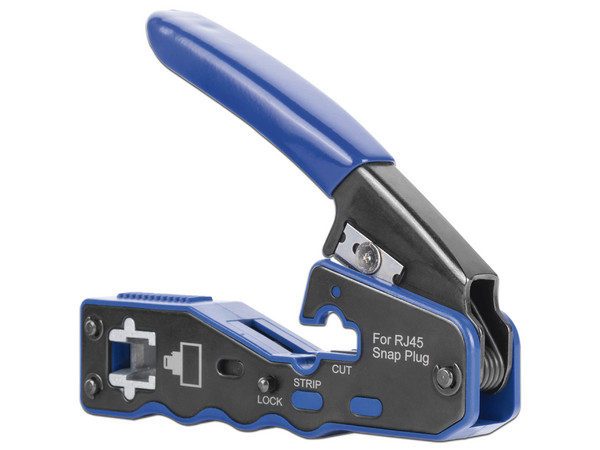 Pinza Epcom EP670 para corte y terminado de RJ-45. Color Negro/Azul