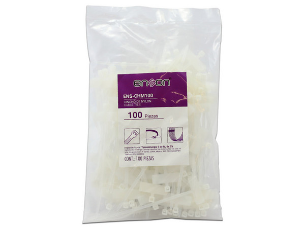 Bolsa de Cinchos sujeta cables Enson, 100 piezas. Color Blanco.