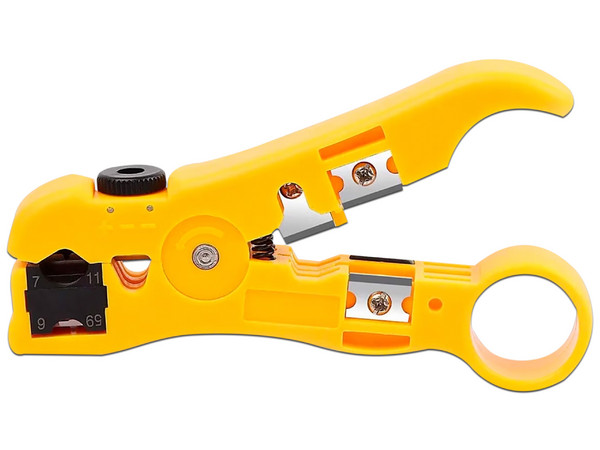 Pinza Ponchadora Enson, Con Navaja de Corte, Para Cables Coaxial, RJ-11, Color Amarillo.