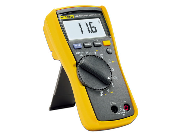 Multímetro Digital Fluke 116 para Electricista, con Termómetro Integrado para Aplicaciones HVAC, Uso con Voltaje Máximo de 600 V, Pantalla LED Retroiluminada.