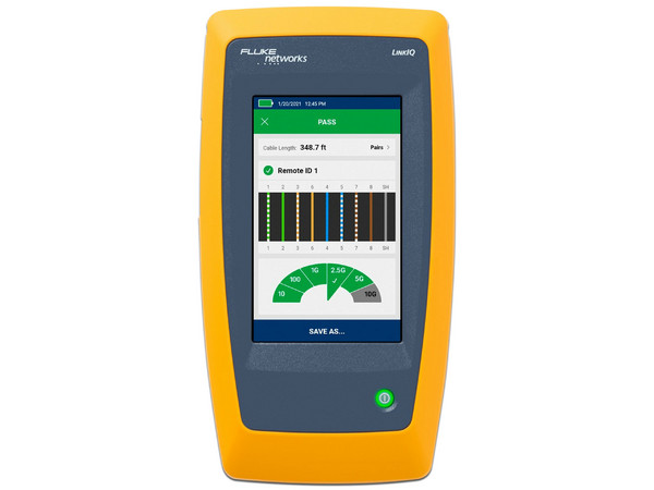 Probador de Cables Fluke Networks LIQ-100 para Verificar Rendimiento de Cableado Hasta 10Gbps Basado en Frecuencia, Pantalla Multitáctil a Color.