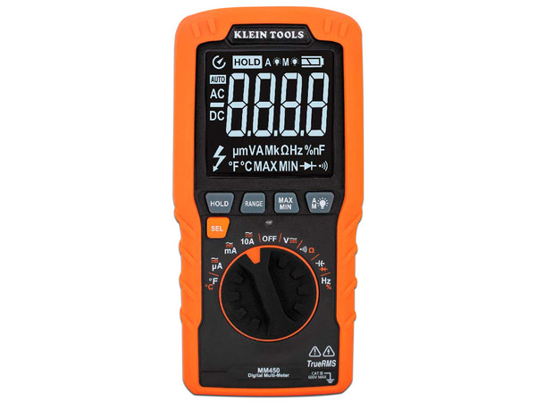 Multímetro Digital Klein Tools MM450 Esbelto de Rango Automático con TRMS 600V y Medición de Temperatura.