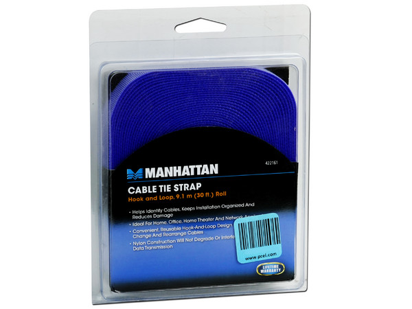 Manhattan Rollo de Velcro para organizar cables, 9.1mts, Azul