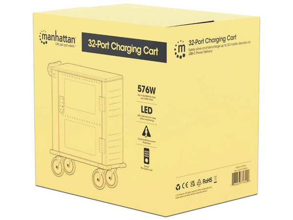 Gabinete de Carga Manhattan de 32 puertos USB-C, con Protección contra sobrecarga