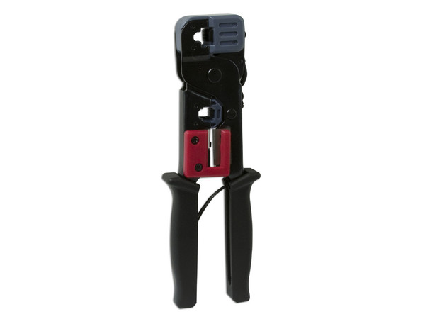 Pinza para Crimpear RJ-11 y RJ-45 Fabricada en acero al carbón. Corta, pela y crimpea