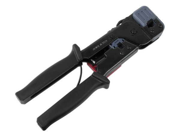 Pinza para Crimpear RJ-11 y RJ-45 Fabricada en acero al carbón. Corta, pela y crimpea