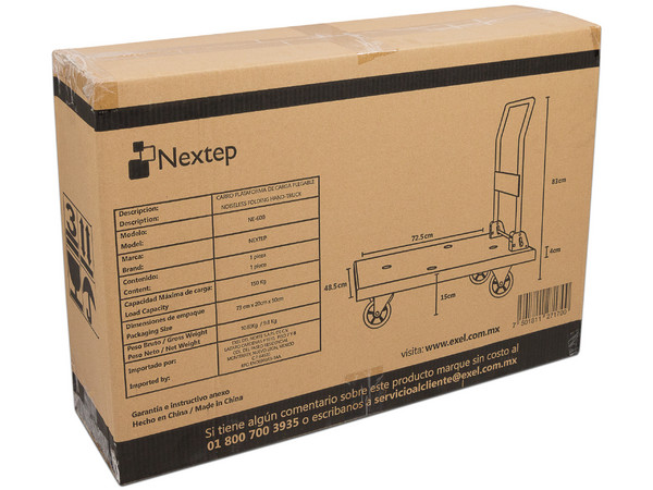 Carro de plataforma para carga Nextep NE-600, soporta hasta 150kg.