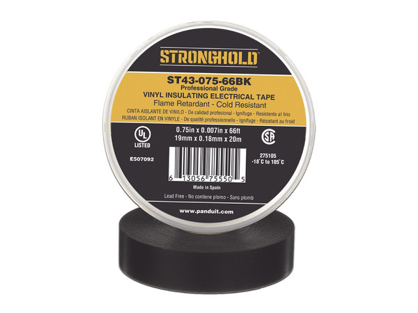 Cinta Eléctrica para Aislar Panduit StrongHold, Uso Profesional, PVC, Grosor de 0.18mm (7 mil),  19mm x 18m. Color Negro.