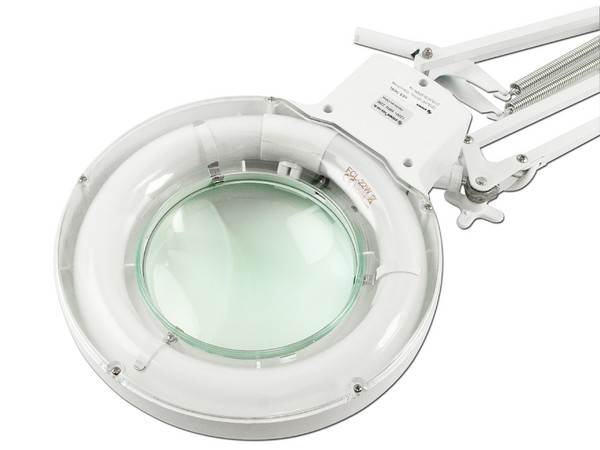 Lámpara ahorradora de luz con lupa y brazo flexible, de color blanco