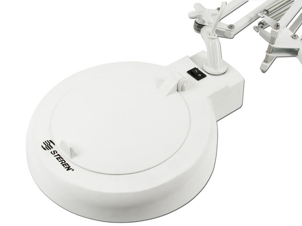 Lámpara ahorradora de luz con lupa y brazo flexible, de color blanco