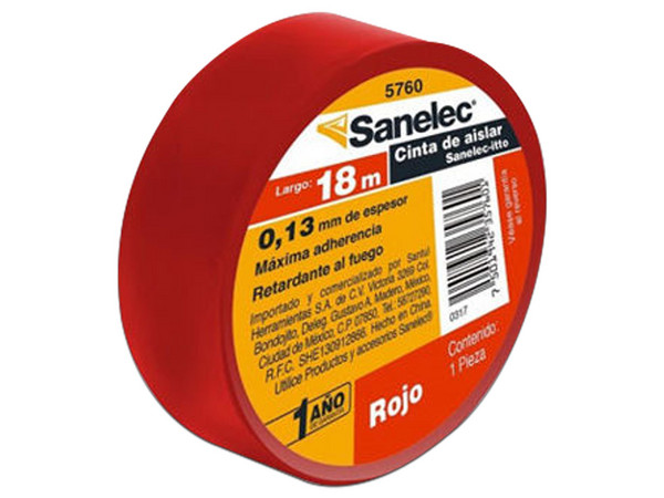Cinta de Aislar Santul, 18m, Color Rojo.