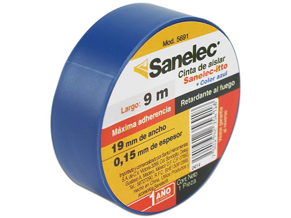 Cinta de Aislar Santul Sanelec de 9m, Color Azul.