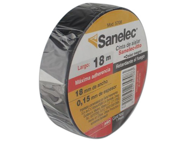 Cinta de Aislar Santul Sanelec de 18m, Color Negro.