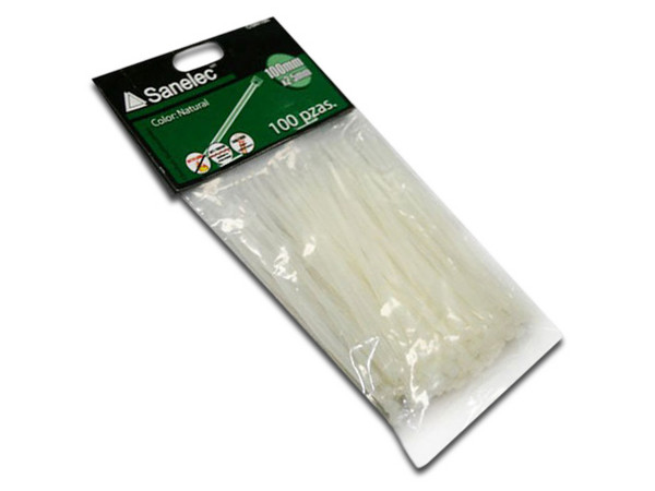Bolsa de Cinchos sujeta cables Sanelec SE357809, 100 piezas. Color Blanco.
