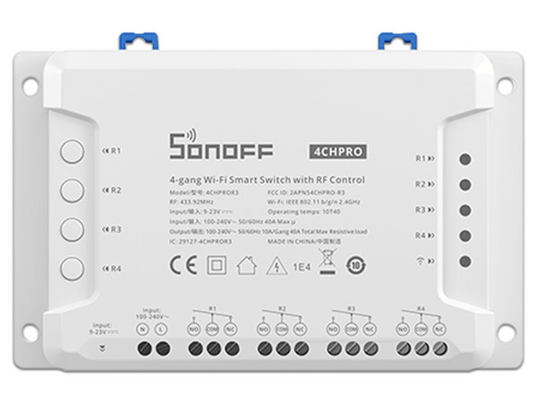 Interruptor inteligente Sonoff 4CH Pro R3 de 4 canales, Compatible con Amazon Echo y Google Home, Wi-Fi. Color Blanco.