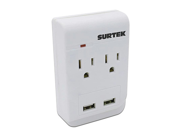 Multicontacto SURTEK,  2 Entradas de corriente, 2 Entradas USB, ABS, Color blanco.