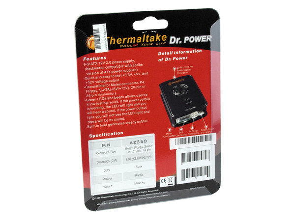 Probador de Fuentes de Poder Thermaltake Dr. POWER conectores Molex, Floppy, SATA, P4, 20 y 24-pin.