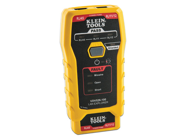 Probador de Cables de Red y Datos Klein Tools, RJ-11, RJ-12 y RJ-45 con Transmisor Remoto, Color Amarillo.