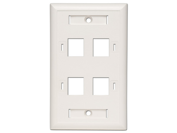 Placa de pared de 4 salidas RJ45, Color Blanco.