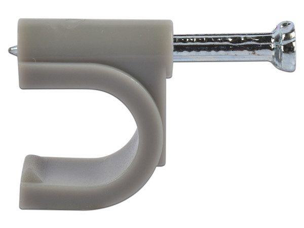 Grapa de pared TCE LMG-NCC con diámetro interno de 7 mm y altura de 8.7 mm. Color gris. Bolsa con 50 piezas.