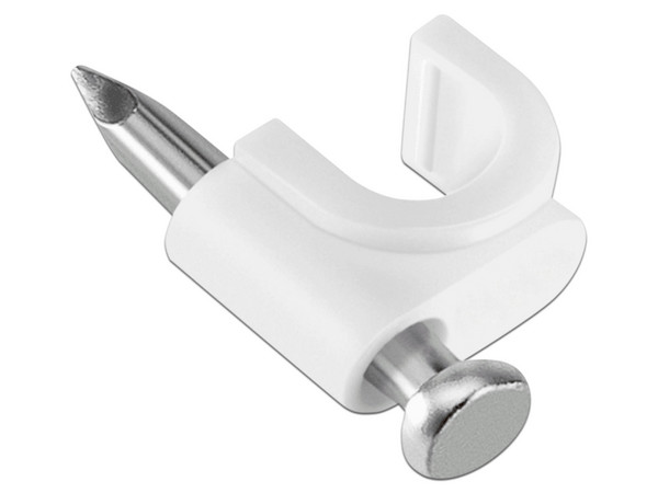 Grapa de pared TCE LMG-NCC con diámetro interno de 7 mm y altura de 8.7 mm. Color blanco. Bolsa con 50 piezas.