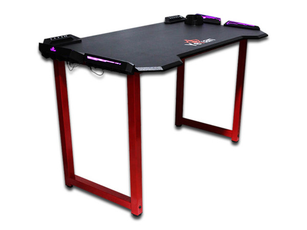 Escritorio Gaming Yeyian SHRED 300 RGB, incluye portavasos, soporte para audífonos, USB, 3.5mm. Color Negro / Rojo.