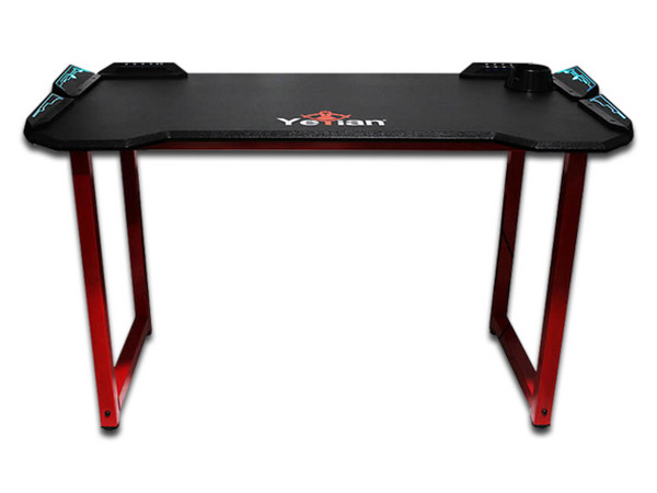 Escritorio Gaming Yeyian SHRED 300 RGB, incluye portavasos, soporte para audífonos, USB, 3.5mm. Color Negro / Rojo.
