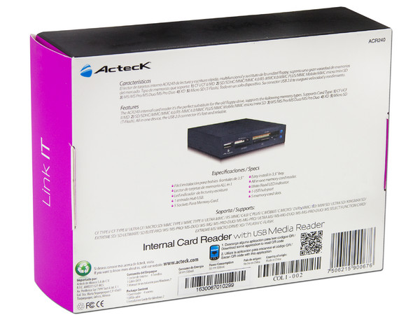Lector de Memorias Flash All in One Acteck, Interno, USB 2.0
