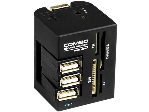 Combo Acteck Black Connect ACR580 Lector de Memorias y Hub de 3 Puertos USB 