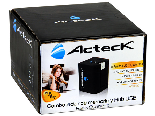 Combo Acteck Black Connect ACR580 Lector de Memorias y Hub de 3 Puertos USB 