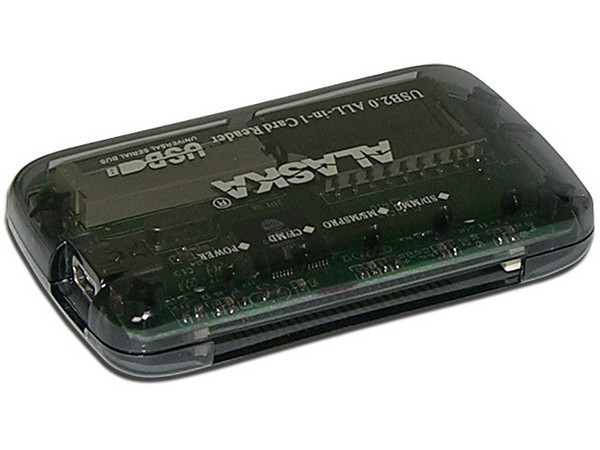Lector de Memorias Externo Alaska 6 en 1, Lee y Graba en Memorias Flash, USB 2. Color Transparente Oscuro