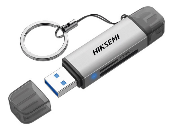 Lector de Tarjetas 2 en 1 Hiksemi HS-HUB-CR01, Soporta SD y Micro SD, USB y USB Tipo C. Color Gris.