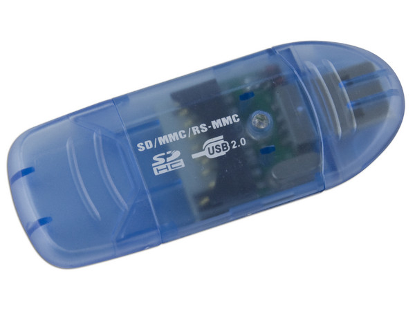 Lector de Memorias USB 2.0 lee SD, SDHC, MMC, RS-MMC. Color Azul