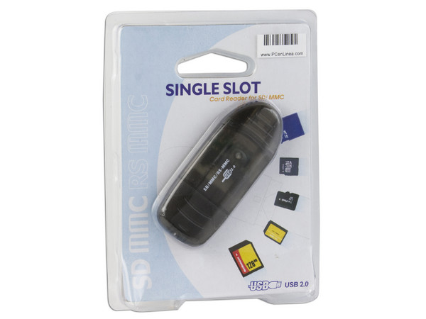 Lector de Memorias USB 2.0 lee SD, SDHC, MMC, RS-MMC. Color Negro